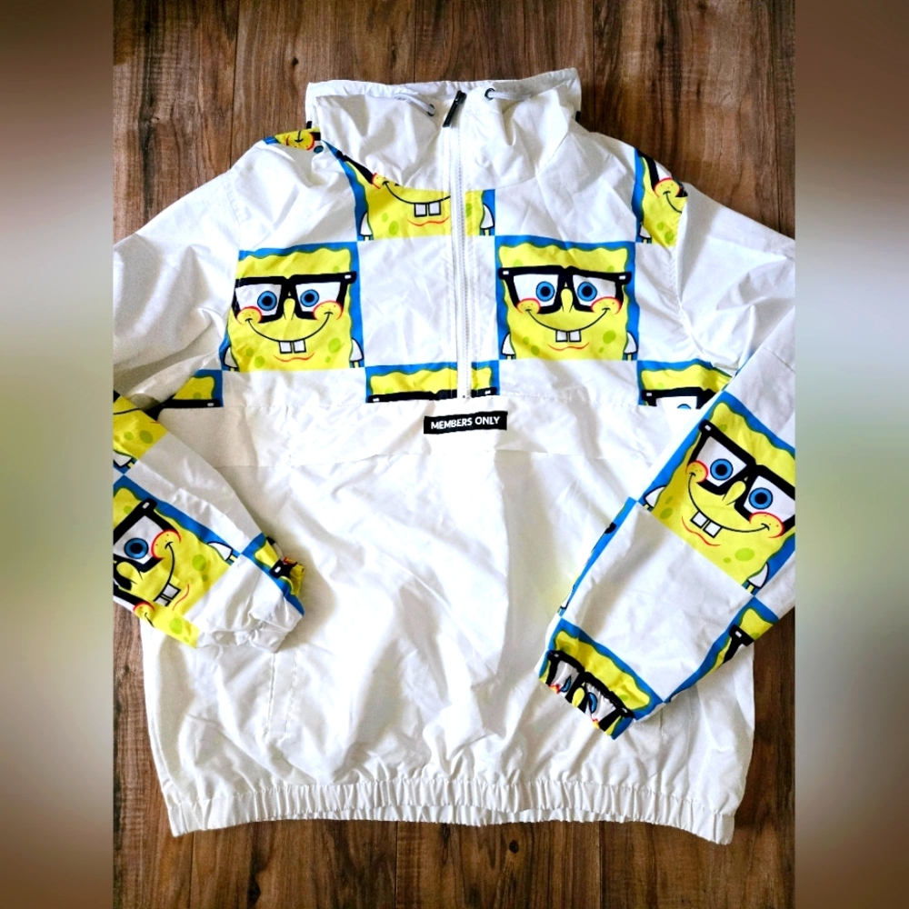Members Only Nickelodeon SpongeBob Nylon Pullover Windbreaker Men's Size L